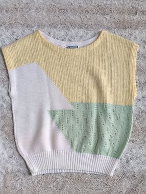 Vintage 80's Keneth Too! Made in USA Pastel Colorblock Knit Sweater